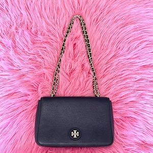 Tory Burch Black Leather Small Chain Flap Shoulder Bag, great condition.